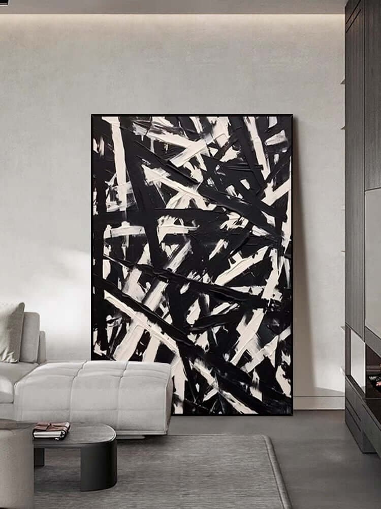Fractured Harmony – Abstract Black and White Painting