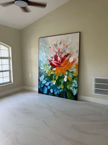 Custom-sized artwork hanging in a customer's home