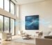 Interior design showing strategic sound panel placement of acoustic art in a living room.