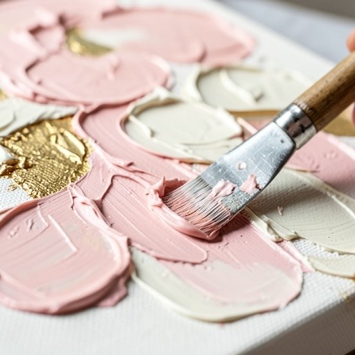 Close up of a palette knife creating 3D textured flower art with thick impasto paint.