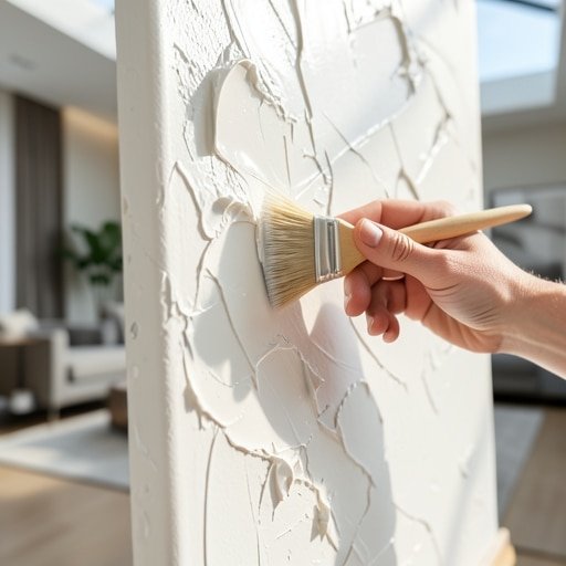 Gently dusting a textured acoustic art painting with a soft bristle brush.