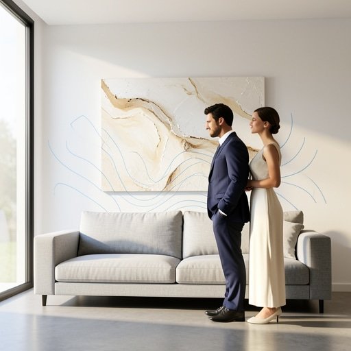 Homeowners using an acoustic art buying guide to choose decorative sound panels.