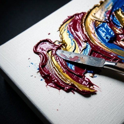 Close up of thick impasto paint creating abstract music wall art mimicking sound waves.